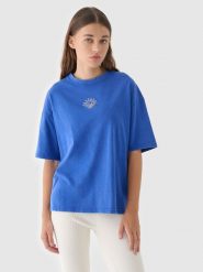 4F T-shirt oversize z efektem sprania damski - niebieski XL. Niebieskie t-shirty 4f, xl, bez wzorów, z bawełny, klasyczne, bez kołnierzyka, bez ramiączek. W wyprzedaży za 29.99 zł.