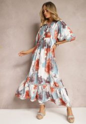 Beżowa Sukienka w Stylu Boho z Krótkim Rękawem z Falbanką i Rękawem 3/4 Valendra. Białe sukienki Renee, na co dzień, l, bez wzorów, boho, bez kołnierzyka, plus size, bez ramiączek, maxi. W wyprzedaży za 107.99 zł.