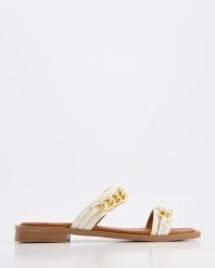 BEŻOWE KLAPKI 12803 BEIGE. Brązowe klapki Venezia, bez wzorów, ze skóry, bez obcasa, bez zapięcia. Za 169.00 zł.