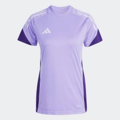 Koszulka piłkarska damska ADIDAS Tiro 25 Competition treningowa. Fioletowe t-shirty sportowe adidas, l, bez wzorów, z materiału, bez ramiączek, do piłki nożnej. Za 79.99 zł.