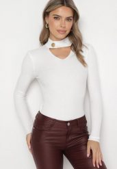 Biały Sweter z Golfem z Ozdobnym Wycięciem Essine. Białe swetry Born2be, na zimę, bez wzorów, bez ramiączek. Za 39.99 zł.
