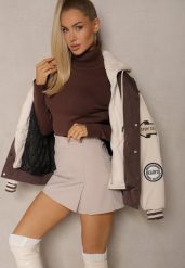 Ciemnobeżowe Spódnico-Szorty z Bawełną i Wycięciem Savrisa. Brązowe szorty Renee, bez wzorów, z bawełny, eleganckie. W wyprzedaży za 55.99 zł.