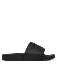 Guess Klapki E5GZ07BB00F Czarny. Czarne klapki Guess, z aplikacjami, z tworzywa sztucznego, bez obcasa, bez zapięcia. Za 119.99 zł.