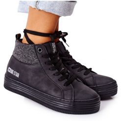 Wysokie Ocieplane Trampki Big Star II274147 Czarne. Czarne trampki bez wzorów, z materiału, retro, bez zapięcia. Za 277.83 zł.