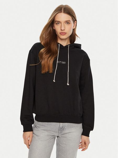 Guess Bluza W5RQ00 KBY51 Czarny Regular Fit. Czarne bluzy Guess, s, z aplikacjami, z bawełny, bez ramiączek, bez kaptura. Za 219.99 zł.