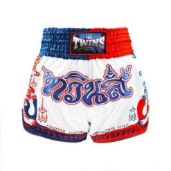 Szorty do boksu tajskiego Booster Fight Gear TTBL Yant. Białe szorty sportowe TWINS, bez wzorów, z materiału, na fitness i siłownię. Za 411.50 zł.