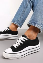 Czarne Sznurowane Trampki przed Kostkę Monserie. Czarne trampki Renee, bez wzorów, przed kostkę, bez zapięcia. W wyprzedaży za 67.99 zł.
