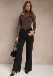 Czarne Szerokie Jeansy Regular Waist Isovena. Czarne jeansy Renee, l, z aplikacjami, z jeansu, eleganckie. Za 129.99 zł.