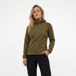 Poederbaas Damska Bluza Outdoor z Wełną Merynosów - Oliwkowy. Zielone bluzy POEDERBAAS, xs, bez wzorów, z materiału, bez ramiączek, bez kaptura. Za 373.02 zł.