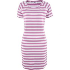 Sukienka shirtowa w paski bonprix matowy jeżynowy - biały w paski. Sukienki marki Marie Zélie. Za 49.99 zł.