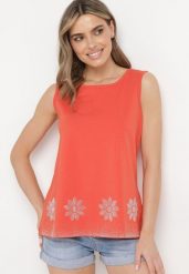 Pomarańczowy Klasyczny Top z Bawełny Ozdobiony Cyrkoniami Fiola. Brązowe topy Born2be, m, bez wzorów, z bawełny, eleganckie, bez kołnierzyka, bez ramiączek. Za 49.99 zł.