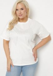 Biały T-shirt ze Wzorem z Cyrkonii Olisellea. Białe t-shirty Born2be, xl, bez wzorów, z bawełny, bez kołnierzyka, bez ramiączek. Za 69.99 zł.
