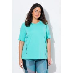 Damskie T-shirt ochrona UV 50+ dekolt w serek rękaw 1/2. Niebieskie t-shirty Ulla Popken, plus size, bez wzorów, z elastanu, bez kołnierzyka, bez ramiączek. Za 179.99 zł.