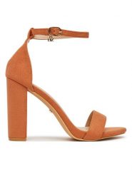 DeeZee Sandały E998-4 Pomarańczowy. Brązowe sandały DeeZee, bez wzorów, z materiału, bez obcasa, na słupku, bez zapięcia. Za 129.99 zł.