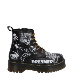 BOTKI Z NADRUKIEM 00102391D BLACK. Czarne botki Venezia, bez wzorów, ze skóry, bez obcasa, bez zapięcia. Za 339.00 zł.