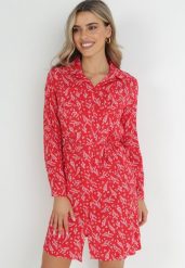 Czerwona Koszulowa Sukienka Mini z Wiskozy Aphrorena. Czerwone sukienki Born2be, l, bez wzorów, z materiału, bez kołnierzyka, bez ramiączek, mini, koszulowe. W wyprzedaży za 55.99 zł.