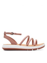 Clarks Skórzane sandały w kolorze jasnoróżowym rozmiar: 38. Różowe sandały Clarks, bez wzorów, klasyczne, z otwartym noskiem, bez obcasa, bez zapięcia. Za 156.24 zł.