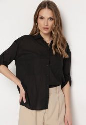 Czarna Bawełniana Koszula Klasyczna z Kieszeniami Sasana. Czarne koszule Born2be, l, bez wzorów, z bawełny, eleganckie, bez kołnierzyka, bez ramiączek. Za 129.99 zł.