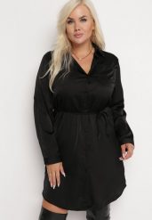 Czarna Sukienka Mini Zapinana na Guziki z Cienkim Materiałowym Paskiem Venudda. Czarne sukienki Born2be, xl, bez wzorów, z materiału, bez kołnierzyka, bez ramiączek, mini. W wyprzedaży za 62.99 zł.