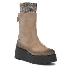 Botki Maciejka. Brązowe botki Maciejka, bez wzorów, bez obcasa, na koturnie, bez zapięcia. Za 319.99 zł.