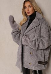 Szara Dwurzędowa Kurtka Futerkowy Płaszcz z Dodatkowymi Rękawiczkami Hetirra. Szare kurtki Renee, l, bez wzorów, z jeansu, eleganckie, bez kaptura. W wyprzedaży za 311.99 zł.