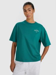 4F T-shirt oversize z nadrukiem damski - turkusowy XXL. Niebieskie t-shirty sportowe 4f, uniwersalny, bez wzorów, z bawełny, bez ramiączek. Za 59.99 zł.