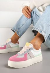 Różowo-Niebieskie Sneakersy Typu Kultowe Tenisówki na Grubej Podeszwie Nanessa. Czerwone trampki Renee, bez wzorów, z jeansu, eleganckie, bez zapięcia. W wyprzedaży za 75.99 zł.