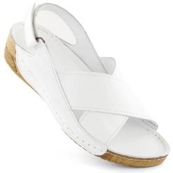Skórzane sandały damskie na rzep białe T.Sokolski L311. Białe sandały T.Sokolski, bez wzorów, ze skóry, eleganckie, bez obcasa, bez zapięcia. Za 149.99 zł.