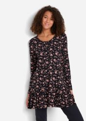 Długa tunika shirtowa z mieszanki wiskozy. Czarne tuniki bonprix, bez wzorów, z wiskozy, bez kołnierzyka, bez ramiączek. Za 119.99 zł.