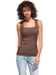 Heine Top w kolorze ciemnobrązowym rozmiar: 34. Brązowe topy Heine, bez wzorów, z bawełny, bez kołnierzyka, bez ramiączek. Za 43.99 zł.