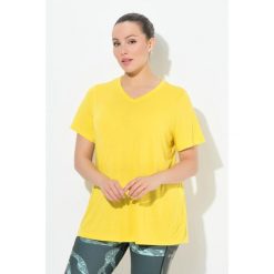 Damskie Bluzka funkcyjna antybakteryjny materiał dekolt w serek rękaw 1/2. Żółte t-shirty sportowe Ulla Popken, plus size, bez wzorów, z materiału, bez ramiączek. Za 195.99 zł.