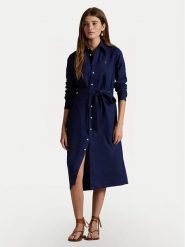 Polo Ralph Lauren Sukienka koszulowa 211943992005 Granatowy Regular Fit. Niebieskie sukienki Polo Ralph Lauren, bez wzorów, ze lnu, bez kołnierzyka, bez ramiączek, koszulowe. Za 989.99 zł.