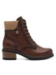 Remonte Botki D1A70-22 Brązowy. Brązowe botki Remonte, bez wzorów, ze skóry, bez obcasa, na słupku, bez zapięcia. Za 489.99 zł.