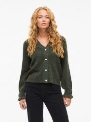 Vila Kardigan "Vitilda" w kolorze khaki rozmiar: L. Brązowe swetry Vila, l, bez wzorów, prążkowane, bez ramiączek. Za 139.87 zł.