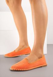 Pomarańczowe Espadryle Balerinki z Przeszyciami Firalissea. Brązowe espadryle Renee, bez wzorów, eleganckie, bez obcasa, na obcasie. Za 59.99 zł.