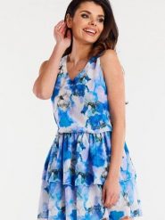 Sukienka Model A501 Blue - awama. Niebieskie sukienki Awama, l, bez wzorów, z szyfonu, bez kołnierzyka, bez ramiączek. Za 340.97 zł.
