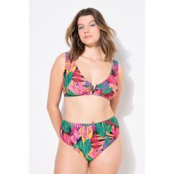 Damski Top od bikini miękkie miseczki nadruk dżungli falbana. Zielone bikini Ulla Popken, bez wzorów, z elastanu. Za 143.99 zł.