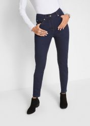 Dżinsy Slim Fit, mid waist, z wygodnym paskiem. Niebieskie jeansy bonprix, bez wzorów, z jeansu. Za 127.99 zł.