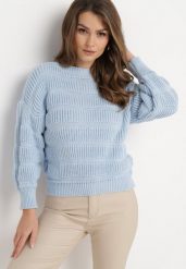 Niebieski Sweter o Krótkim Fasonie z Luźnymi Rękawami Hejlla. Niebieskie swetry Born2be, na jesień, bez wzorów, z materiału, bez ramiączek. W wyprzedaży za 76.49 zł.