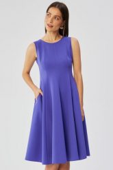 Elegancka rozkloszowana sukienka koktajlowa fioletowa. Fioletowe sukienki Stylove, xxl, bez wzorów, eleganckie, bez kołnierzyka, bez ramiączek, rozkloszowane. Za 349.00 zł.