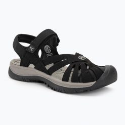 Sandały trekkingowe damskie KEEN Rose. Czarne sandały Keen, bez wzorów, sportowe, bez obcasa, bez zapięcia. Za 289.99 zł.