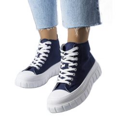 Granatowe trampki za kostkę Couet niebieskie. Niebieskie trampki bez wzorów, z tkaniny, klasyczne, za kostkę, bez zapięcia. Za 76.40 zł.