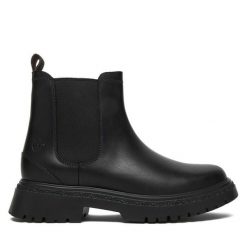 Sztyblety Timberland. Czarne botki Timberland, bez wzorów, bez obcasa, na płaskiej podeszwie, bez zapięcia. Za 619.99 zł.