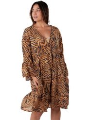 Barts Sukienka "Pacificon" w kolorze czarno-jasnobrązowym rozmiar: onesize. Brązowe sukienki Barts, bez wzorów, z bawełny, bez kołnierzyka, bez ramiączek, midi, rozkloszowane. Za 79.21 zł.