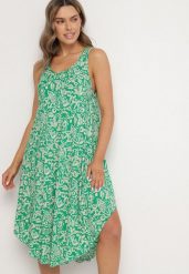 Zielona Asymetryczna Sukienka Bawełniana w Ornamentalny Wzór Natialira. Zielone sukienki Born2be, na co dzień, l, bez wzorów, z bawełny, eleganckie, z asymetrycznym kołnierzem, bez ramiączek, midi, asymetryczne. Za 39.99 zł.