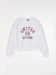 Dresowa bluza crewneck z napisem - szary. Szare bluzy Sinsay, l, bez wzorów, z dresówki, bez ramiączek, bez kaptura. Za 35.99 zł.