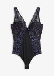 Body z połyskującą nicią. Czarne body i gorsety bonprix, bez wzorów, bez ramiączek. Za 34.99 zł.
