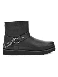 UGG Skórzane botki "Classic Mini Deconstructed" w kolorze czarnym rozmiar: 36. Czarne botki UGG, bez wzorów, z okrągłym noskiem, bez obcasa, bez zapięcia. Za 342.91 zł.