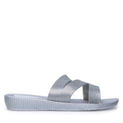 Klapki JENNY. Szare klapki Jenny, bez wzorów, bez obcasa, bez zapięcia. Za 39.99 zł.
