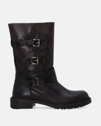 BRĄZOWE BOTKI Z KLAMRAMI H002LEBROBB003. Brązowe botki Venezia, bez wzorów, ze skóry, bez obcasa, bez zapięcia. Za 399.00 zł.